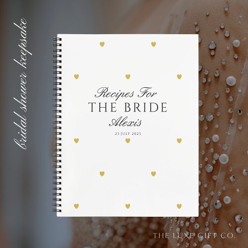 Elegant Gold Love Hearts Bridal Shower Gift Recipe Notebook