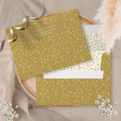 Elegant Gold Love Hearts Confetti Name Address