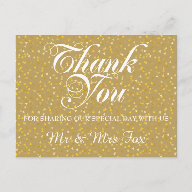 Elegant Gold Love Hearts Confetti Thank You Postcard (Front)
