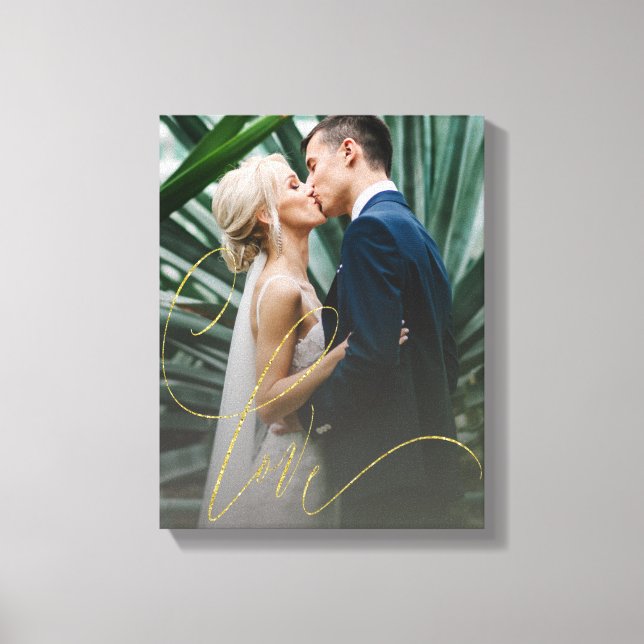 Elegant Gold Love Script Wedding Canvas Print (Front)