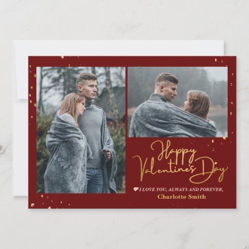 Elegant Gold Love valentines day couple photo Holiday Card
