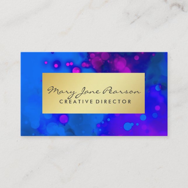 Elegant Gold Luxe Blue Purple Watercolor Business Card (Front)