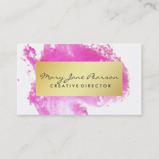 Elegant Gold Luxe Pink Watercolor Brushstrokes Business Card