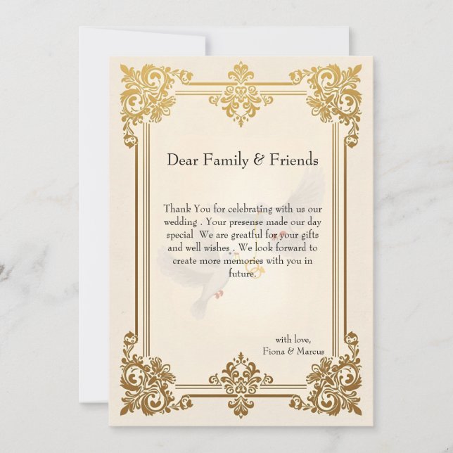 Elegant Gold  Luxury Formal Wedding Thank You Card (Front)