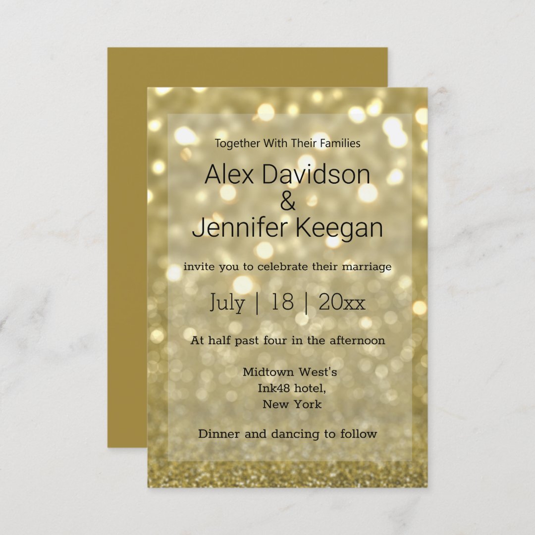 elegant gold luxury sparkles background, wedding invitation | Zazzle