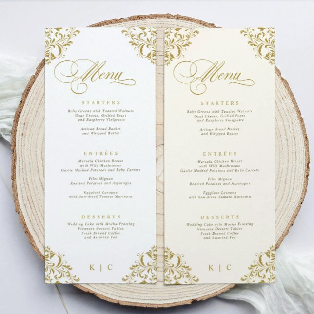 Elegant Gold Luxury Wedding Menu (Luxury gold wedding menu with elegant script—perfect for formal place settings)