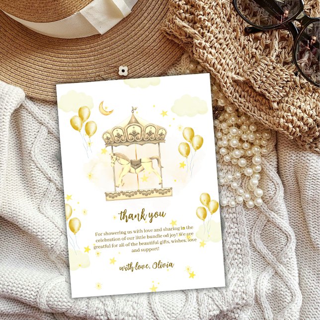 Elegant Gold Magical Balloon Carousel Baby Shower  Thank You Card (Elegant Gold Magical Balloon Carousel Baby Shower Thank You Card)