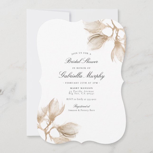 Elegant Gold Magnolia Bridal Shower Invitation (Front)