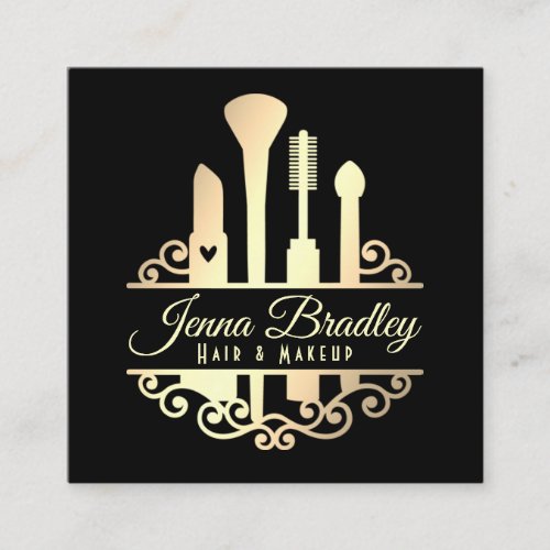 Elegant Gold Makeup Tools Beauty Industry Square Business Card