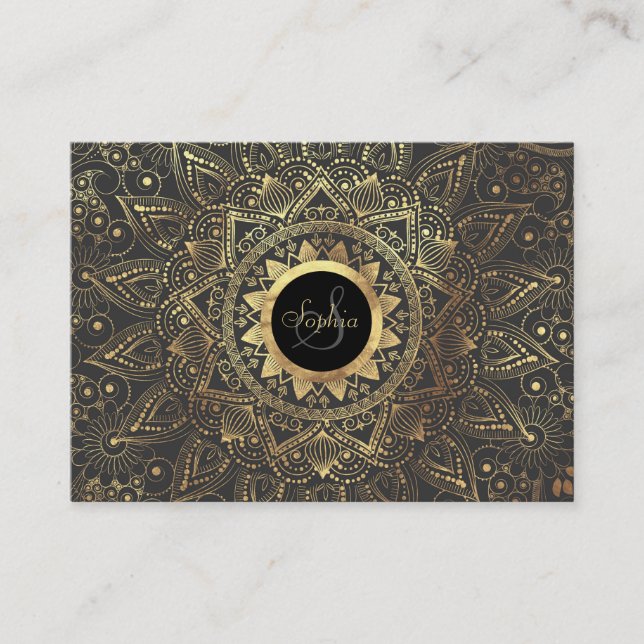 Elegant gold mandala artwork business card (Front)