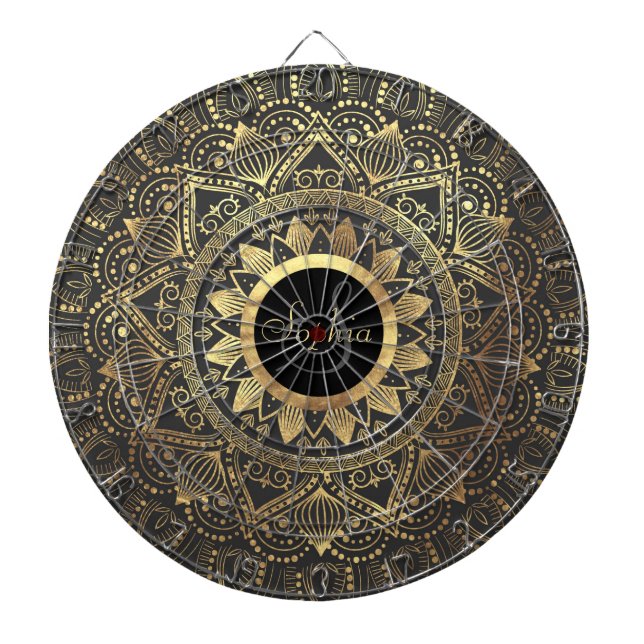 Elegant gold mandala artwork dart board (Front)