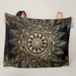 Elegant Gold Mandala Black Design Fleece Blanket at Zazzle