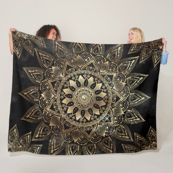 Elegant Gold Mandala Black Design Fleece Blanket by Trendy_arT at Zazzle