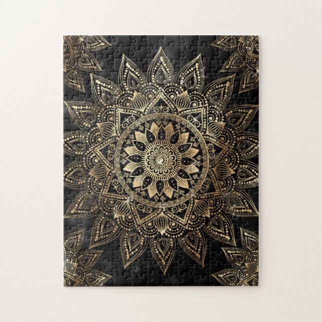 Elegant Gold Mandala Black Design Jigsaw Puzzle (Vertical)