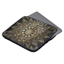 Elegant Gold Mandala Black Design Laptop Sleeve