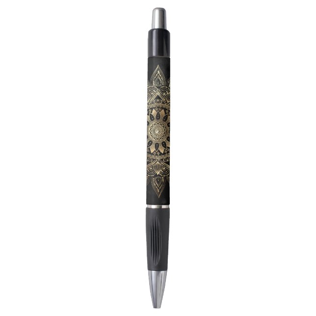 Elegant Gold Mandala Black Design Pen (Front Vertical)