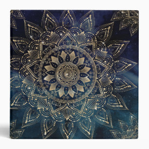 Elegant Gold Mandala Blue Galaxy 3 Ring Binder
