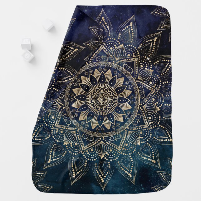 Elegant Gold Mandala Blue Galaxy Baby Blanket (In Situ)