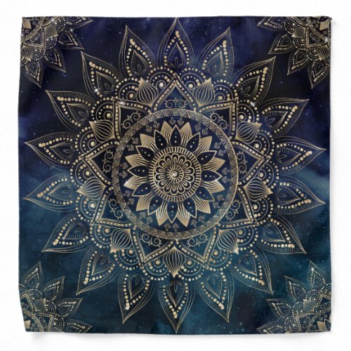 Elegant Gold Mandala Blue Galaxy Bandana