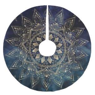 Elegant Gold Mandala Blue Galaxy Brushed Polyester Tree Skirt