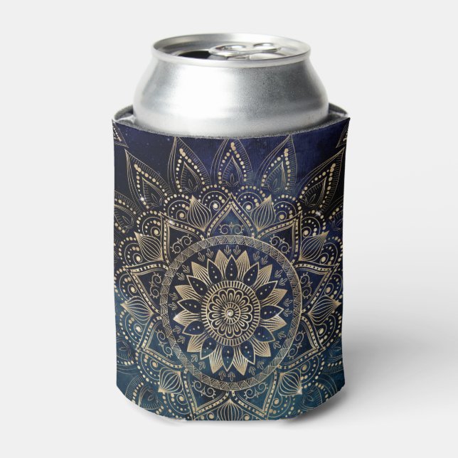 Elegant Gold Mandala Blue Galaxy Can Cooler (Can Front)