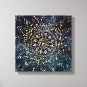 Elegant Gold Mandala Blue Galaxy Canvas Print