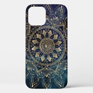 Elegant Gold Mandala Blue Galaxy iPhone 12 Case