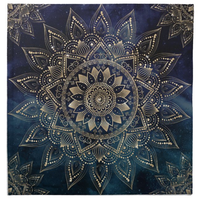 Elegant Gold Mandala Blue Galaxy Cloth Napkin (Front)