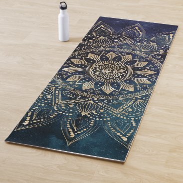 Elegant Gold Mandala Blue Galaxy Design Yoga Mat