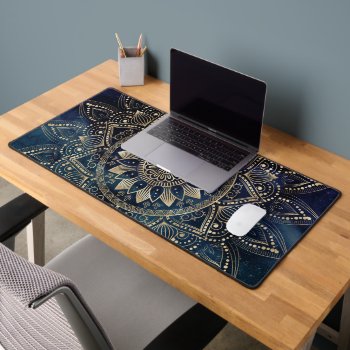 Elegant Gold Mandala Blue Galaxy Desk Mat by Trendy_arT at Zazzle