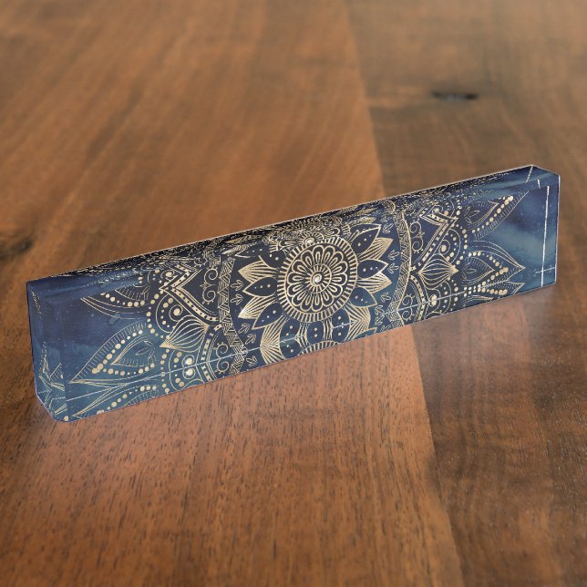 Elegant Gold Mandala Blue Galaxy Desk Name Plate (Side)
