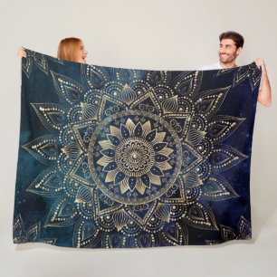 Elegant Gold Mandala Blue Galaxy Fleece Blanket