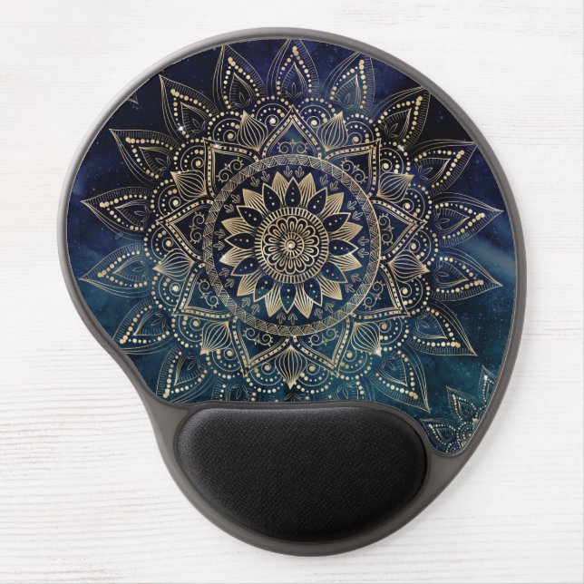 Elegant Gold Mandala Blue Galaxy Gel Mouse Pad (Front)