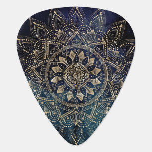 Elegant Gold Mandala Blue Galaxy Guitar Pick
