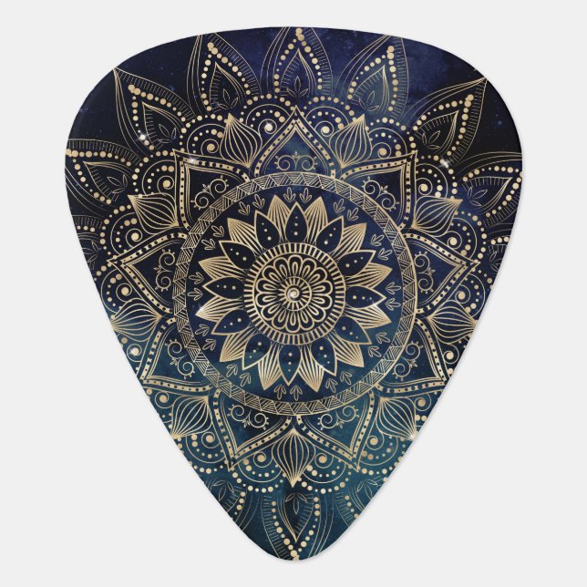 Elegant Gold Mandala Blue Galaxy Guitar Pick (Front)