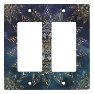 Elegant Gold Mandala Blue Galaxy Light Switch Cover