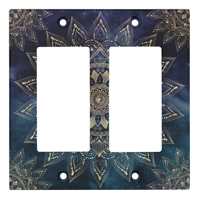 Elegant Gold Mandala Blue Galaxy Light Switch Cover (Front)