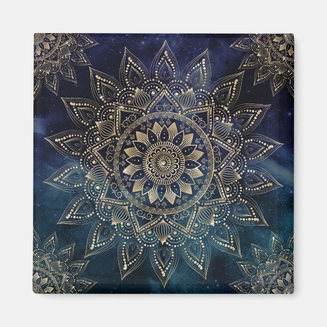 Elegant Gold Mandala Blue Galaxy Magnet (Front)