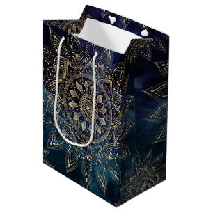 Elegant Gold Mandala Blue Galaxy Medium Gift Bag
