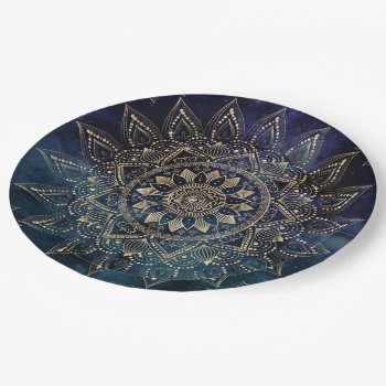 Elegant Gold Mandala Blue Galaxy Paper Plates by Trendy_arT at Zazzle
