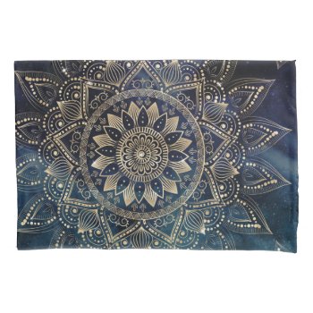 Elegant Gold Mandala Blue Galaxy Pillow Case by Trendy_arT at Zazzle
