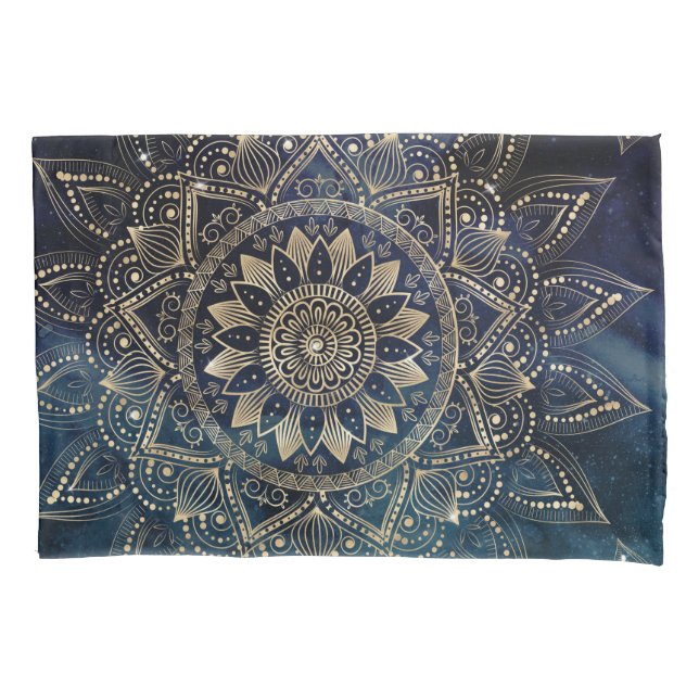 Elegant Gold Mandala Blue Galaxy Pillow Case (Front)