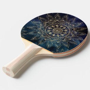 Elegant Gold Mandala Blue Galaxy Ping Pong Paddle