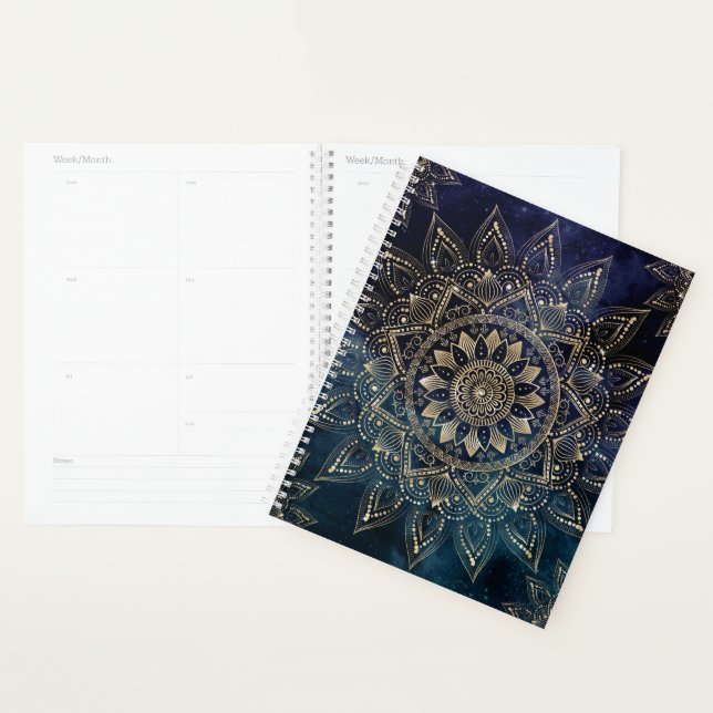 Elegant Gold Mandala Blue Galaxy Planner (Display)