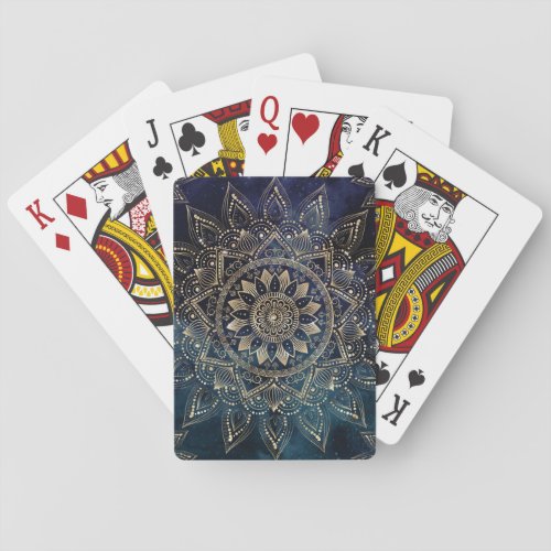 Elegant Gold Mandala Blue Galaxy Playing Cards