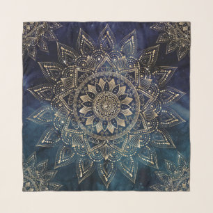 Elegant Gold Mandala Blue Galaxy Scarf