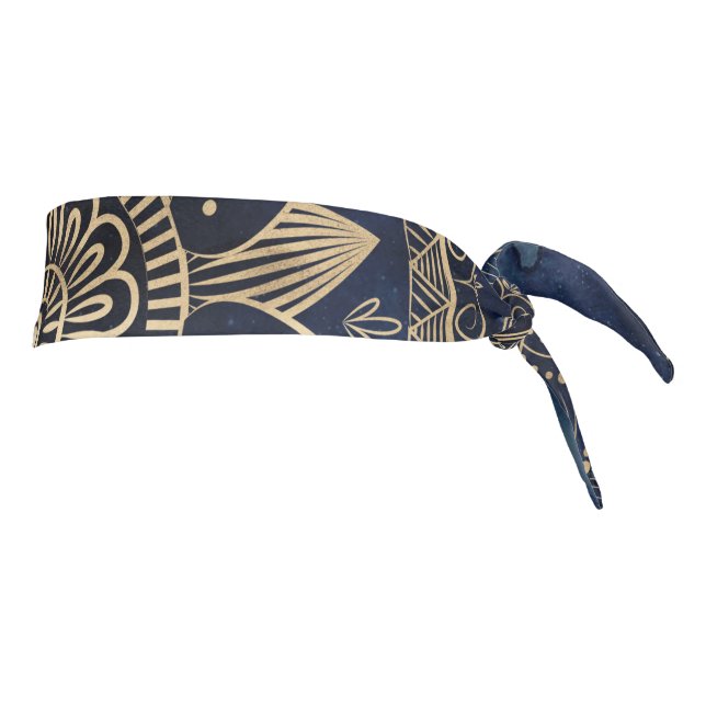Elegant Gold Mandala Blue Galaxy Tie Headband (Rotate 90)