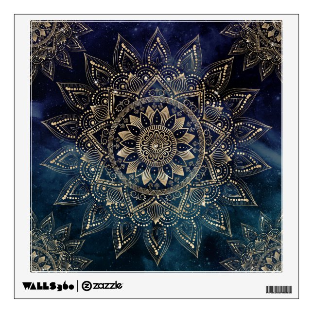 Elegant Gold Mandala Blue Galaxy Wall Decal (Front)