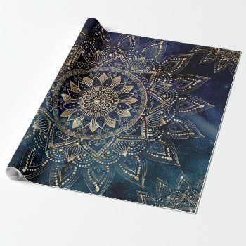 Elegant Gold Mandala Blue Galaxy Wrapping Paper by Trendy_arT at Zazzle