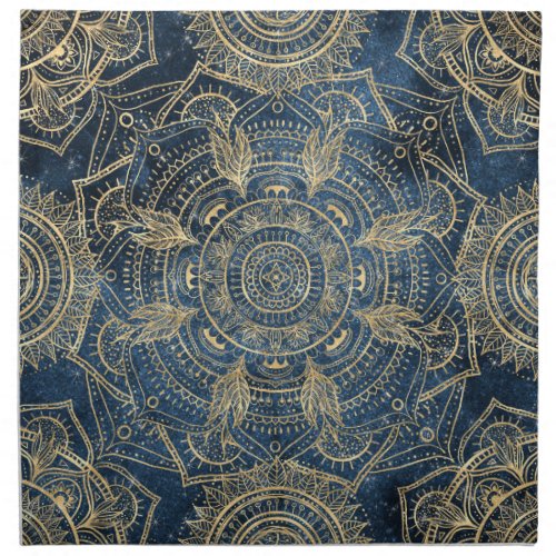 Elegant Gold Mandala Blue Whimsy Design Cloth Napkin